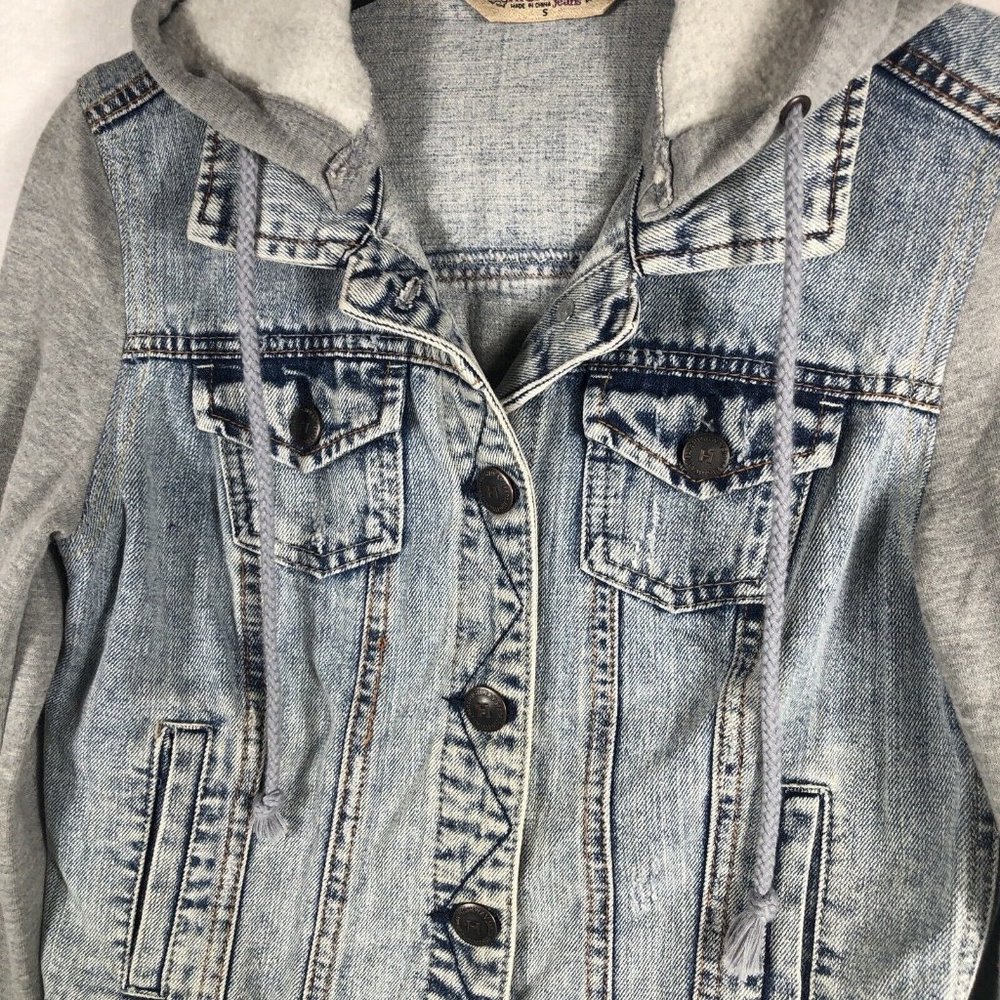 Highway Jeans Girls Denim Jacket Size S Hooded Sweatshirt Button Up Casual - Picture 12 of 15